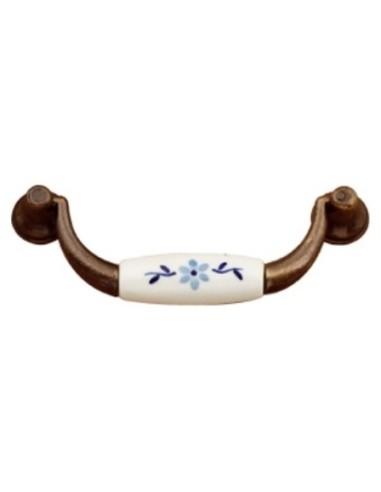 Tirador porcelana blanca flor azul