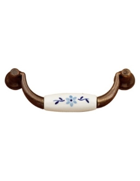 Tirador porcelana blanca flor azul