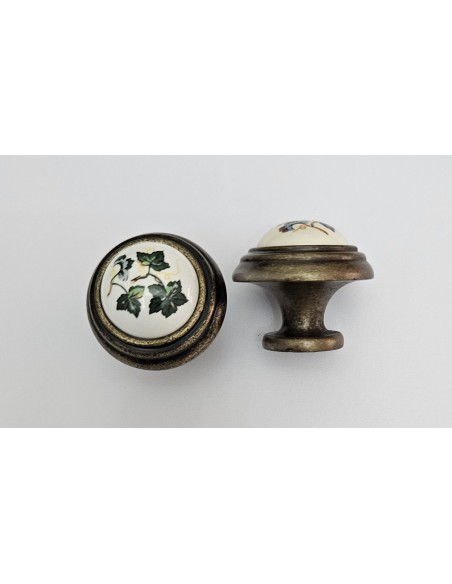 Pomo metal y porcelana decorada